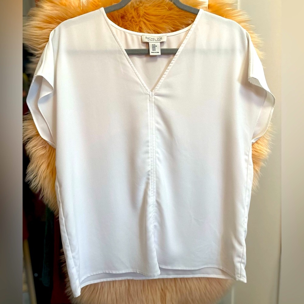 Rachel Zoe Med White V Neck Dress Blouse NWOT